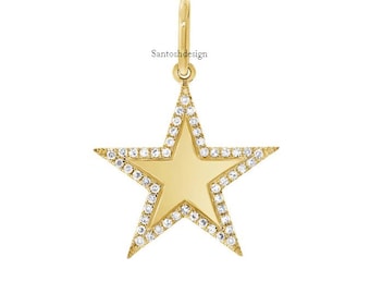 Sterling Silver Star Charm Pendant with Diamonds, Handmade Jewelry