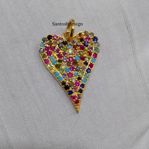14k Solid Gold Heart Multi Sapphire Charm Pendant,Beautiful Designer Heart Multi Sapphire 14k Solid Gold Charm,Handmade Pendant Jewelry,Gift