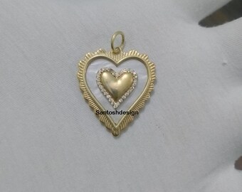 Mother of Pearl Heart Pendant, Diamond Sterling Silver Charm