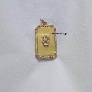 Beautiful Dog Tag Diamond Bagutte Silver A To Z Initial Letters Charm Pendant,Dog Tag Silver Diamond Charm,Handmade Pendant Jewelry,Gift