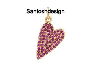 14k/18k Solid Gold Heart Pink Sapphire Charm Pendant,Handmade Jewelry,Gift