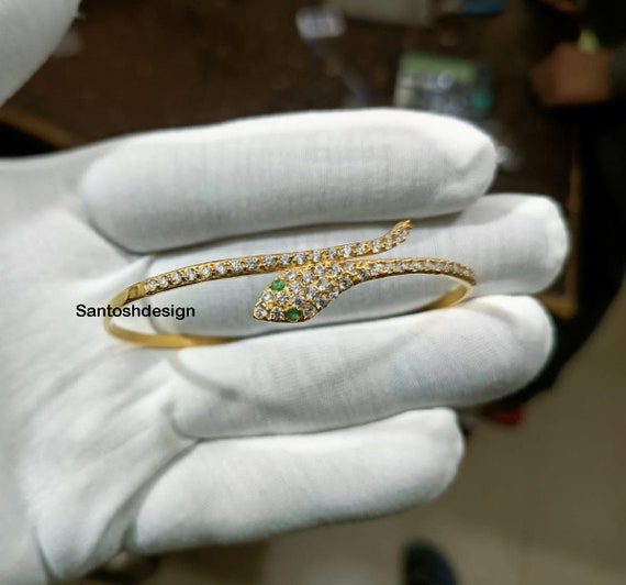 Sterling Silver Snake Bangle Bracelet, Moissanite CZ Diamond