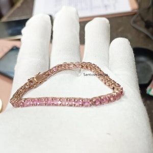 Beautiful Pink Sapphire 925 Sterling Silver Tennis Bracelet,Designer Silver Pink Sapphire Tennis Bracelet,Handmade Bracelet Jewelry,Gift