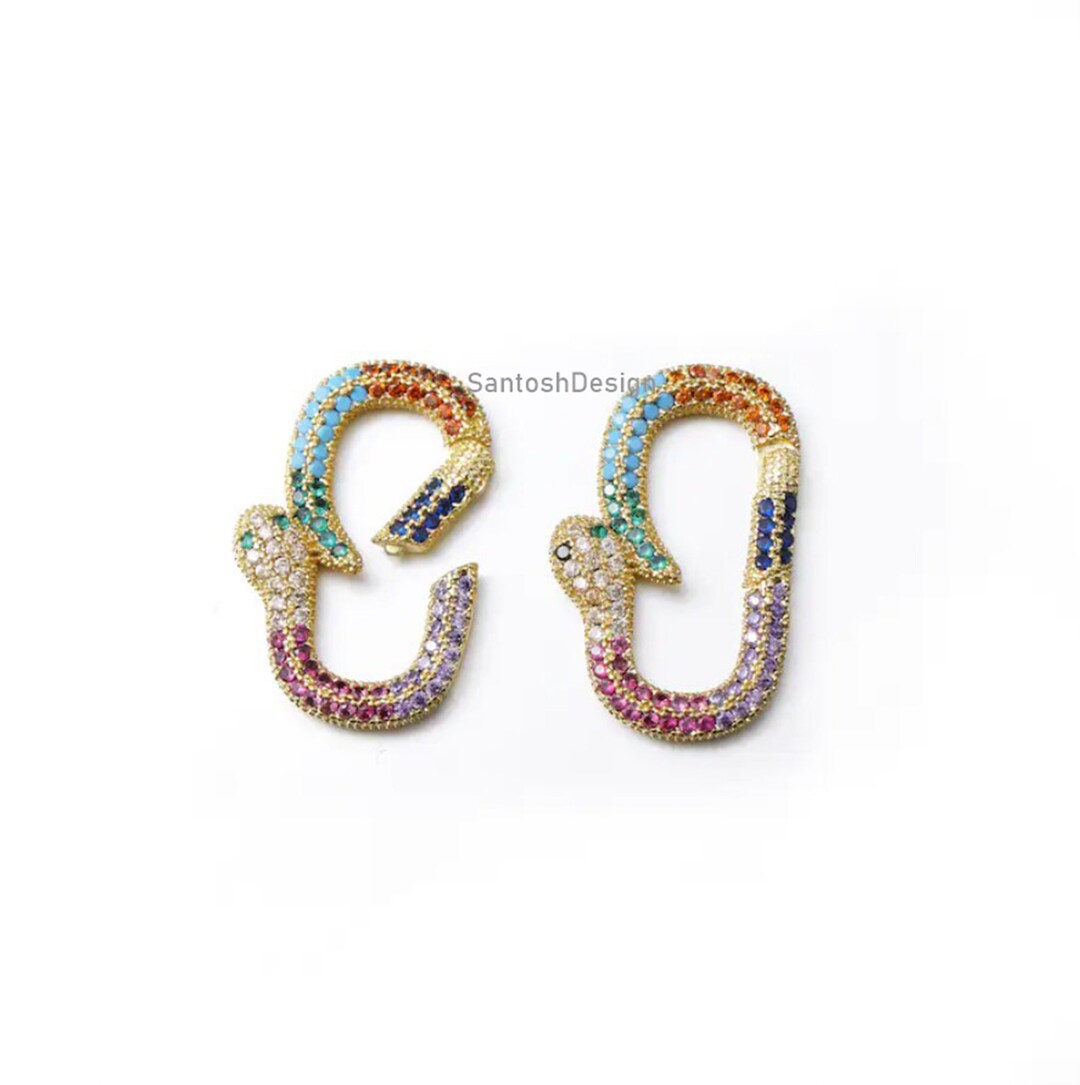 Snake CZ Sterling Silver Carabiner Clasp, Handmade Jewelry (28x16 MM ...