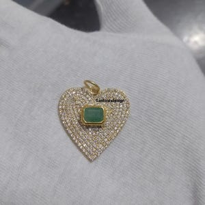 14k Solid Gold Heart Emerald Diamond Charm Pendant,Beautiful Heart Emerald Diamond 14k Gold Charm,handmade Pendant Jewelry,Gift