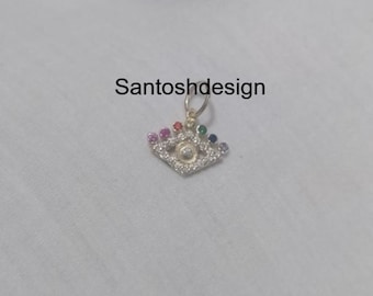 14k/18k Solid Gold Evil Eye Pendant, Diamond Multi Sapphire Mini Charm