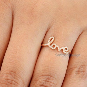 14k Solid Gold LOVE Diamond Charm Ring,Beautiful LOVE Gold Diamond Ring,14k Gold Love Ring,Handmade Ring Jewelry,Gift For Lover
