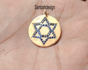Disc Star Of David Blue Sapphire 925 Sterling Silver Charm Pendant,Gift