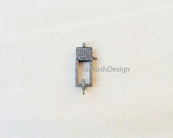 Sterling Silver Pave Diamond Clasp, Oxidized Handmade Jewelry