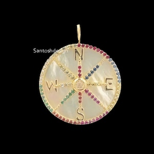 Beautiful Compass Mother Of Pearl Multi Sapphire Sterling Silver Charm Pendant,Compass Silver Sapphire Charm,Handmade Pendant Jewelry,Gift