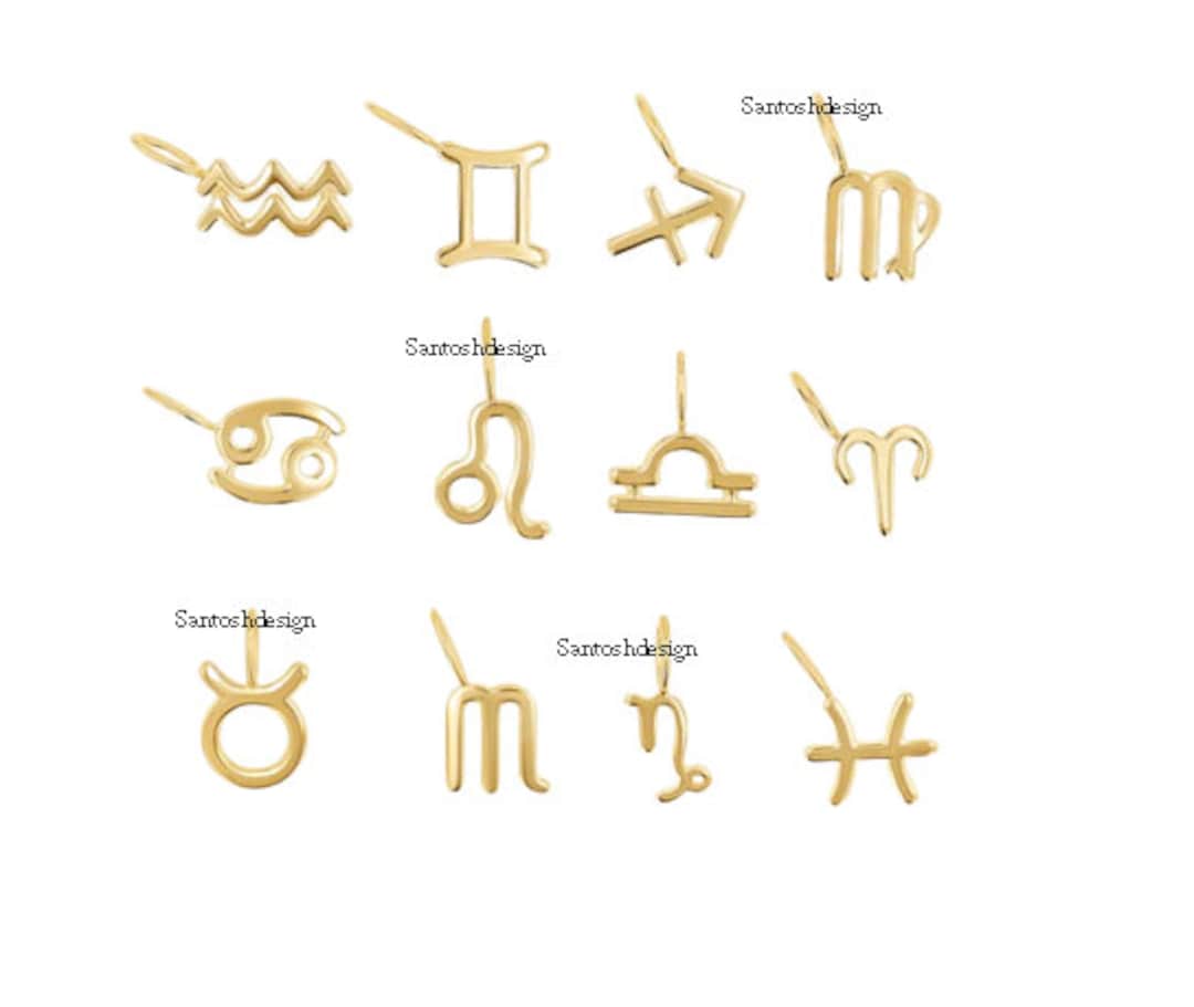 14k Solid Gold All Zodic Sign Mini Charm Pendant,beautiful Designer All ...