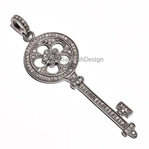 925 Sterling Silver Key Shape Pendant,Pave Diamond Key Pendant,Beautiful Key Pendant,Handmade Pendant Jewelry