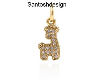 14k/18k Solid Gold Giraffe Diamond Mini Charm Pendant,Handmade Jewelry,Gift