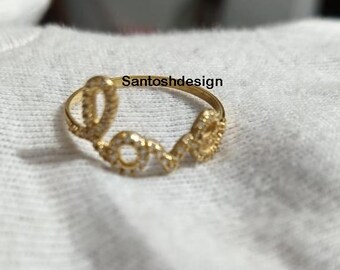 Diamond LOVE Ring, 925 Sterling Silver Charm, Handmade Jewelry