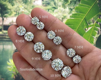 Moissanite Diamond 925 Sterling Silver Stud Earrings, Handmade Jewelry