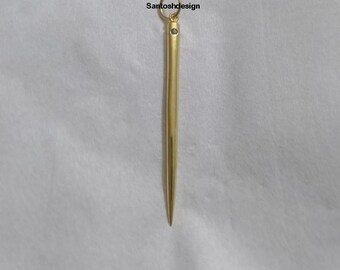 14k Solid Gold Long Spike Emerald Pendant, Handmade Charm Jewelry