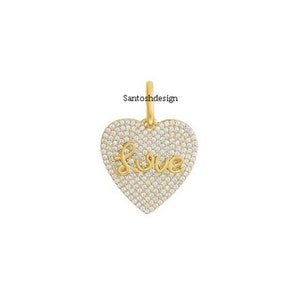 14k Solid Gold LOVE Heart Diamond Charm Pendant,Beautiful Heart Diamond 14k Solid Gold Charm Pendant,Handmade Gold Pendant Jewelry