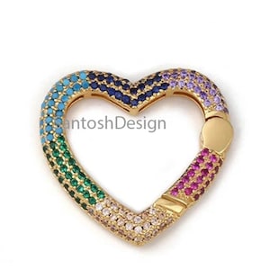 925 Sterling Silver Heart Shaped Multi-Coloured Carabiner Lock,Designer Heart Multicoloured Carabiner Lock,Handmade Lock Jewelry