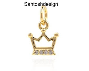 14k/18k Solid Gold Crown Diamond Mini Charm Pendant,Handmade Jewelry,Gift