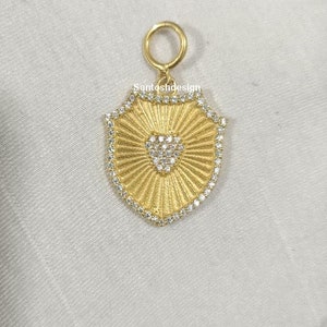 14k Solid Gold Shield Diamond Charm Pendant,Beautiful Designer Shield Diamond 14k Solid Gold Charm Pendant,Handmade Pendant Jewelry,Gift
