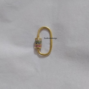 14k Solid Gold Oval Multi Sapphire Carabiner Clasp Lock,Beautiful Oval Multi Sapphire 14k Gold Carabiner Lock,Handmade Clasp Jewelry,Gift