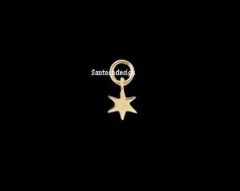 14k Solid Gold Star Charm Pendant, Handmade Jewelry