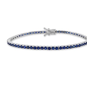 Beautiful Blue Sapphire 925 Sterling Silver Tennis Bracelet,Designer Silver Blue Sapphire Tennis Bracelet,Handmade Bracelet Jewelry,Gift