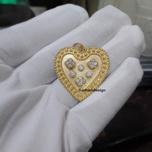 14k Solid Gold Heart Diamond Charm Pendant,Beautiful Designer Heart Diamond 14k Solid Gold Charm Pendant,Handmade Pendant Jewelry,Gift