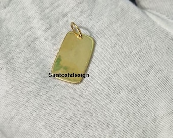 14k Solid Gold Dog Tag Charm Pendant, Handmade Jewelry (25x15 mm)