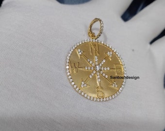 ダイヤモンド ルビー コンパス ペンダント、925 スターリングシルバー