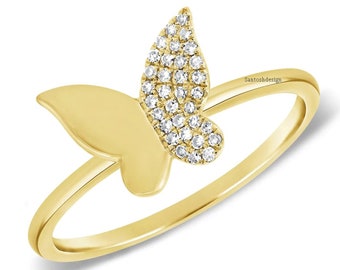 Butterfly Diamond 925 Sterling Silver Ring, Handmade Jewelry