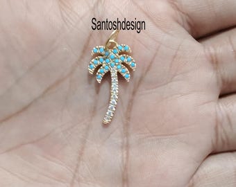 Palm Tree Turquiose Diamond 925 Sterling Silver Charm Pendant,Gift