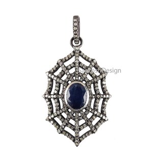 925 Sterling Silver Spider Net Shape Diamond Pendant,Oxidized Sterling Silver Diamond Pendant,Pave Diamond Pendant Handmade Jewelry