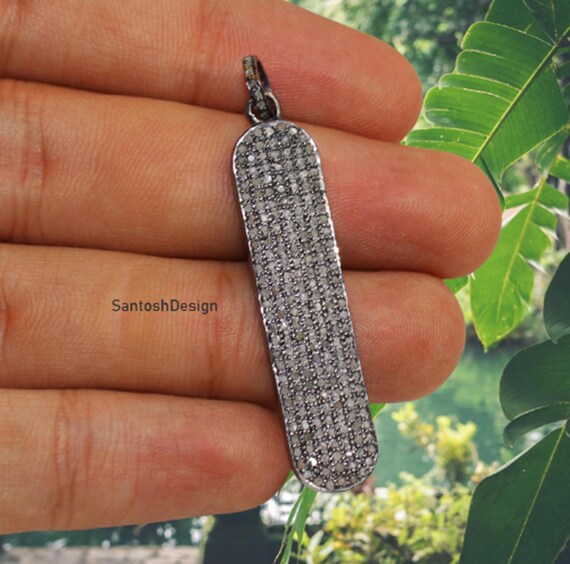 Large Dog Tag Pave Diamond 925 Sterling Silver Charm Pendant,Beautiful  Oxidized Dog tag Silver Diamond Pendant,Handmade Pendant Jewelry
