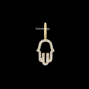 14k Solid Gold Hamsa Diamond Charm Pendant,Beautiful Hamsa Diamond 14k Solid Gold Mini Charm,Handmade Pendant Jewelry,Gift