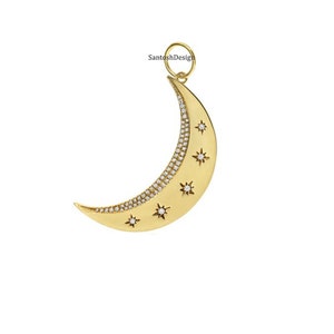 Designer Crescent Moon Diamond 925 Sterling Silver Charm Pendant,Beautiful Crescent Moon Silver Diamond Pendant, Handmade Pendant Jewelry