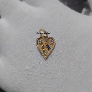 14k Gold Heart Pendant, Sapphire Diamond Charm (18x15 MM)