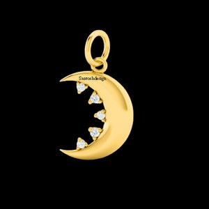 Beautiful Crescent Moon Diamond 925 Sterling Silver Charm Pendant,Designer Crescent Moon Silver Diamond Charm,Handmade Pendant Jewelry