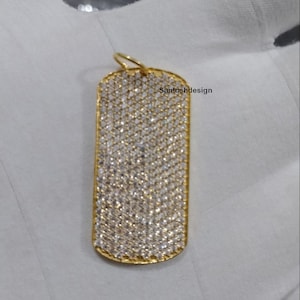 14k Solid Gold Dog Tag Diamond Charm Pendant,Beautiful Dog Tag Diamond Gold Unisex Charm Pendant,Handmade Pendant Jewelry,Gift