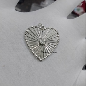 Beautiful Fluted Heart Diamond 925 Sterling Silver Charm Pendant,Designer Fluted Heart Silver Diamond Charm,Handmade Pendant Jewelry,Gift