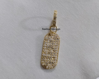 Handmade 925 Sterling Silver Pave Diamond Dog Tag Pendant