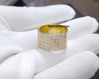 Cigar Moissanite,CZ Diamond 925 Sterling Silver Band Ring,Beautiful Silver Moissanite CZ Diamond Cigar Band Ring,Handmade Ring Jewelry,Gift