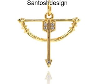 14k/18k Solid Gold Bow Arrow Diamond Charm Pendant,Handmade Jewelry,Gift