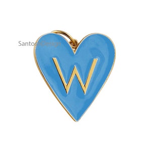 Beautiful 925 Sterling Silver Heart Shape W Letter Enamel Gold Plated Pendant,A to Z Letters Silver Enamel Pendant,Handmade Pendant Jewelry