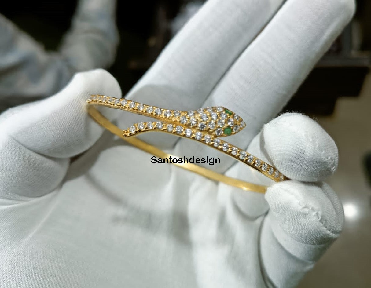Sterling Silver Snake Bangle Bracelet, Moissanite CZ Diamond