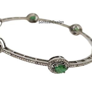 925 Sterling Silver Emerald Pave Diamond  Bangle Bracelet,Beautiful Oxidized Silver Emerald Diamond Bracelet,Anniversary,Wedding Gift