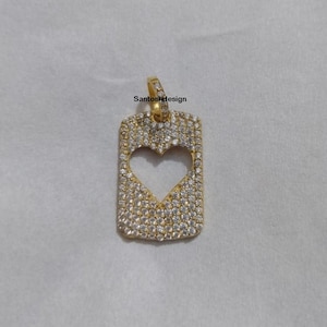 14k Solid Gold Diamond Dog Tag Open Heart Charm pendant,Beautiful Dog Tag 14k Solid Gold Unisex Charm Pendant,Handmade Pendant Jewelry,Gift