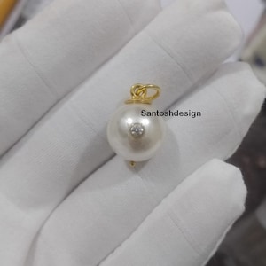 Silver & 14k Solid Gold Pearl Diamond Charm Pendant,Beautiful Pearl Gold Charm,Gemstone Diamond Charm Pendant,Handmade Pendant Jewelry,Gift