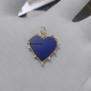 14k solid gold Heart Lapis Lazuli diamond charm pendant, Beautiful heart lapis Lazuli diamond gold charm,Handmade pendant jewelry