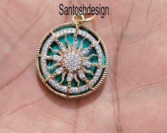 Sunburst Diamond Malachite 925 Sterling Silver Charm Pendant,Handmade Jewelry,Gift